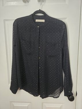 Abercrombie & Fitch Black Dot-Embellished Sheer Top